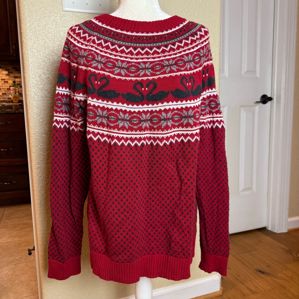 ModCloth Swan Lake Fair Isle Sweater 100% Cotton Sz XL